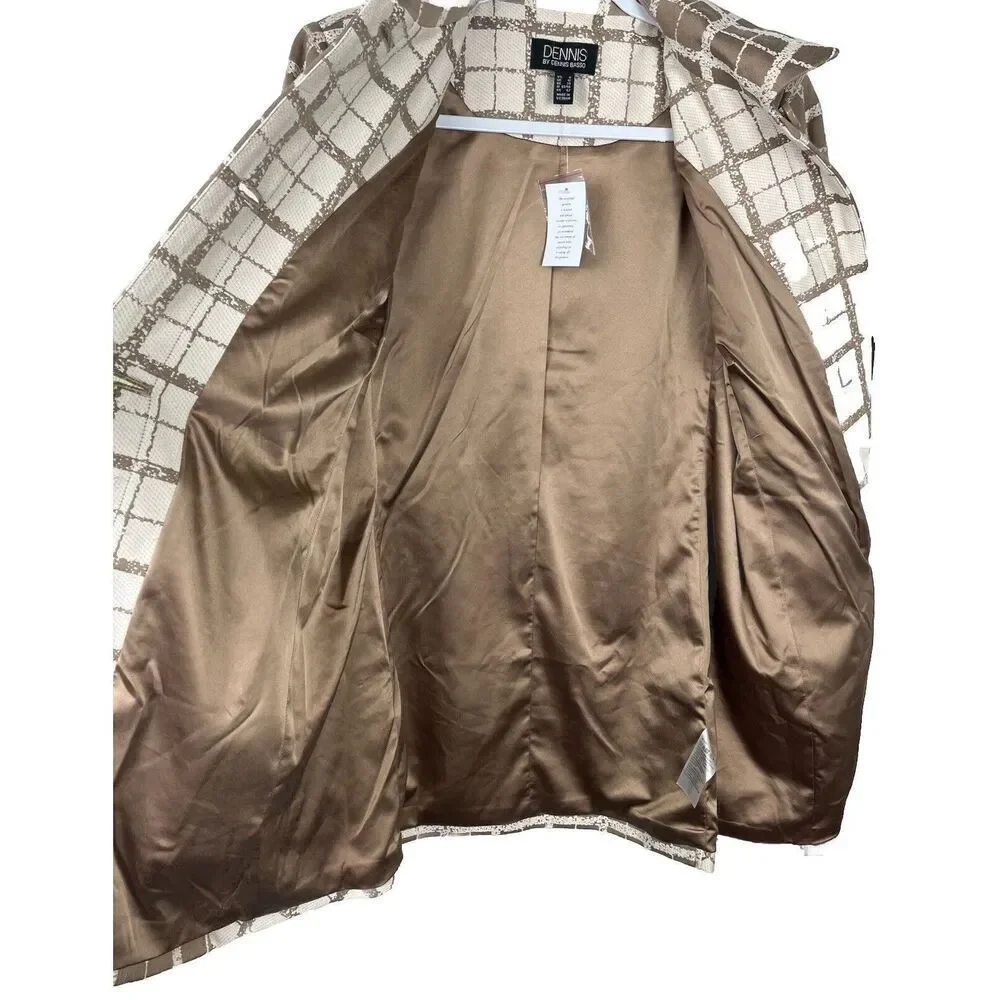 Dennis Basso Women's Plaid Button Front Topper Pockets Cream Tan Size‎ 8 NWT